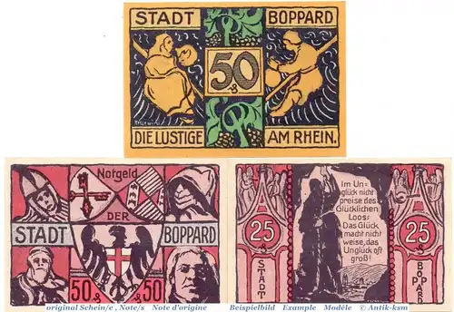 Notgeld Boppard, Set mit 3 Scheinen in kfr. Mehl Grabowski 142.2-3 , von 1921 , Rheinland Pfalz Seriennotgeld
