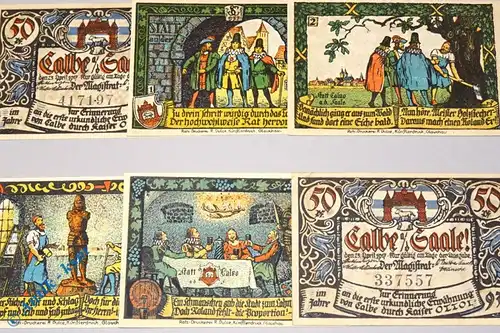 Calbe a. d. Saale, 213.4, Stadt, Sachsen-Anhalt, Serien Notgeld, 6 X 50 Pfennig , komplett , kassenfrisch 1 bis 1
