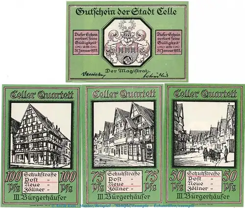 Notgeld Stadt Celle, 226.3 , Serie 3 Set mit 4 Scheinen in kfr. o.D. Niedersachsen Seriennotgeld