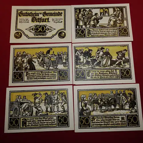 Dittfurt , 275.2 , Gemeinde , Sachsen-Anhalt , Geelbein , Serien Notgeld , 6 x  50 Pfennig , komplett , kassenfrisch 1 bis 1