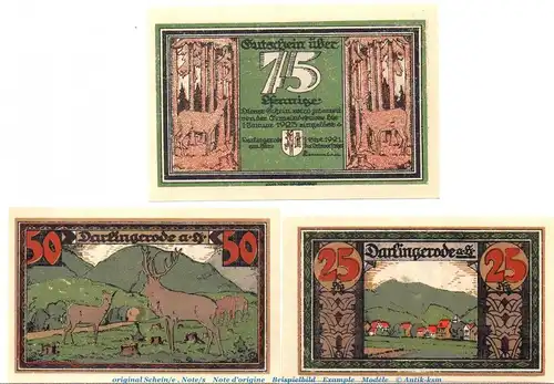 Notgeld Gemeinde Darlingerode 258.1 , Set mit 3 Scheinen in kfr. von 1921 , Sachsen Anhalt Seriennotgeld