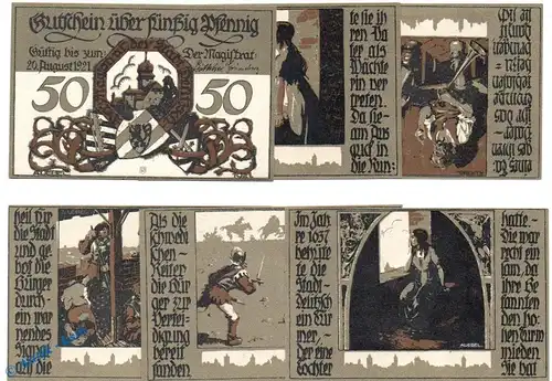 Notgeld Delitzsch , Schwedenüberfall , Set mit 6 Scheinen in kfr. Mehl Grabowski 262.2 , von 1921 , Sachsen Seriennotgeld
