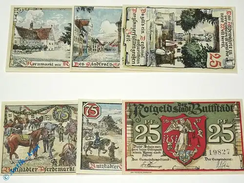 Notgeld Buttstädt , Set mit 6 Scheinen in kfr. Mehl Grabowski 211.1 , von 1921 , Thüringen Seriennotgeld