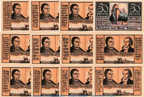 Notgeld Stadt Brehna 160.3 , Verse Set mit 12 Scheinen in kfr. von 1921 , Sachsen Anhalt Seriennotgeld