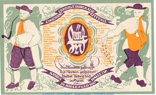 Notgeld Stadt Bielefeld 103.4 , 5 Mark Schein in kfr. von 1920 , Westfalen Seriennotgeld