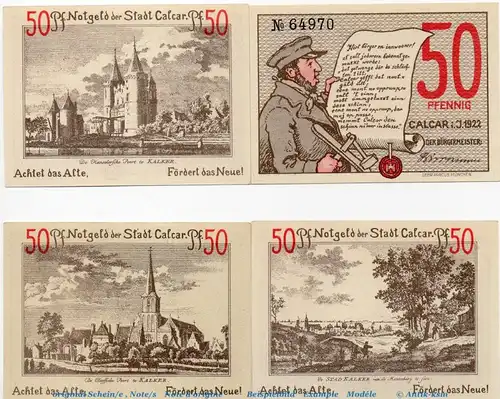 Notgeld Stadt Calcar , 214.1 Set mit 4 Scheinen in kfr. von 1922 , Westfalen Seriennotgeld