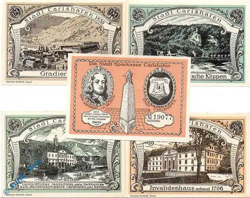 Notgeld Carlshafen , Set mit 5 Scheinen , Mehl Grabowski 222.1 , von 1922 , Hessen Serien Notgeld