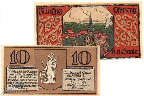 Notgeld Camburg , Set mit 2 Scheinen in kfr. Mehl Grabowski 217.1 , von 1921 , Thüringen Seriennotgeld