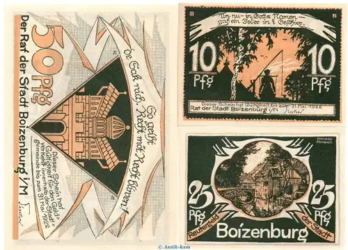 Notgeld Stadt Boizenburg 134.1.a mit b , Reutergeld Set mit 3 Scheinen in kfr. o.d. Mecklenburg Vorpommern Seriennotgeld