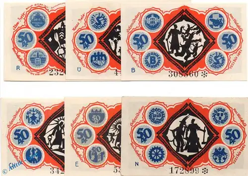 Notgeld Bielefeld 103.5 , RÜBCHEN Set mit 6 Scheinen in kfr. von 1921 , Westfalen Seriennotgeld