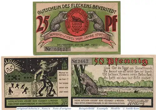 Notgeld Beverstedt , Set mit 3 Scheinen in kfr. Mehl Grabowski 98.1 , von 1922 , Niedersachsen Seriennotgeld