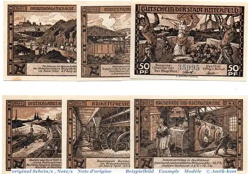 Notgeld Bitterfeld , Set mit 6 Scheinen in kfr. Mehl Grabowski 111.3 , von 1921 , Sachsen Anhalt Seriennotgeld