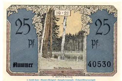 Notgeld Stadt Blankenhain 117.2 , 25 Pfennig Schein in kfr. o.D. , Thüringen Seriennotgeld