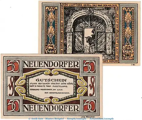 Notgeld Coblenz Neuendorf 235.1 , Set mit 2 Scheinen in kfr. von 1921 , Rheinland Seriennotgeld