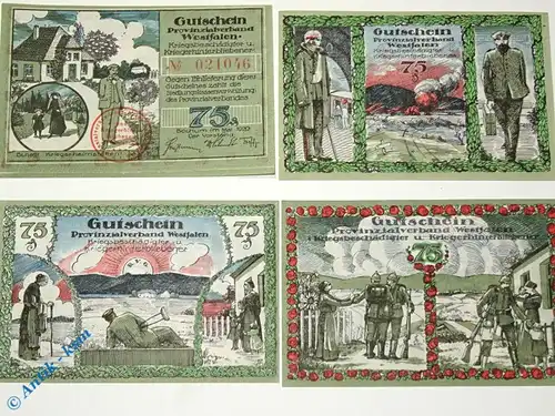 Notgeld Bochum , Provinzialverband , vollständiger Satz mit 4 Scheinen , Seriennotgeld , Nordrhein Westfalen , 128.1 , von 1920