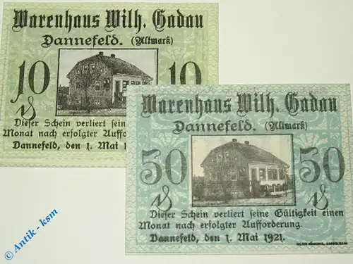 Notgeld Dannefeld , Set mit 2 Scheinen , Mehl Grabowski 256.1 , von 1921 , Sachsen Anhalt Serien Notgeld