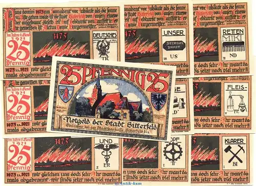Notgeld Stadt Bitterfeld 111.1 Set mit 10 x 25 Pfennig in kfr. von 1921 , Sachsen Anhalt Seriennotgeld