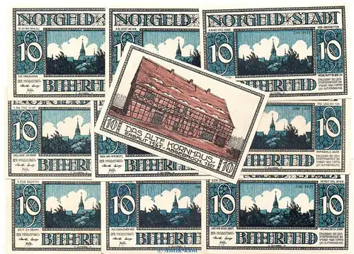 Notgeld Stadt Bitterfeld 111.1 , Set mit 10 x 10 Pfennig in kfr. von 1921 Sachsen Anhalt Seriennotgeld