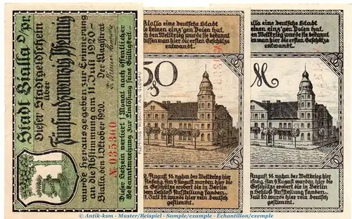 Notgeld Stadt Bialla 100.2 , Set mit 3 Scheinen in kfr. von 1920 , Ostpreussen Seriennotgeld