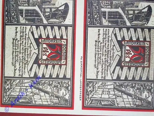 Notgeld Bochum , nicht im Katalog , 2 x 50 Pfennig ungeschnitten ohne Kennummer , Mehl Grabowski 127.1 , von 1921 , Westfalen Seriennotgeld