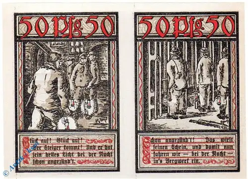 Notgeld Bochum , nicht im Katalog , 2 x 50 Pfennig ungeschnitten ohne Kennummer , Mehl Grabowski 127.1 , von 1921 , Westfalen Seriennotgeld