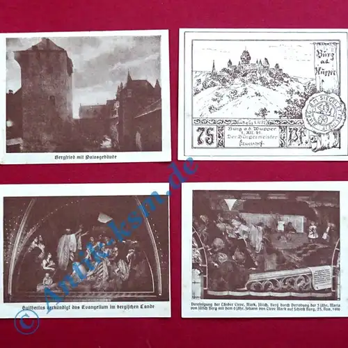 Notgeld Burg , Bürgermeisterei , 4 x 75 Pfennig , Mehl Grabowski 209.1 , von 1921 , Westfalen Seriennotgeld