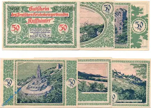 Notgeld Berlin , Kyffhäuser , Wz Zickzacklinien , Satz mit 6 Scheinen , Mehl Grabowski 91.2 , von 1921 , Brandenburg Seriennotgeld