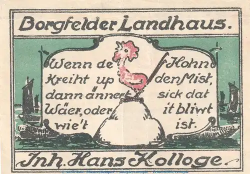 Notgeld Landhaus Borgfelder Bremen 161.1 , 50 Pfennig Schein in f-kfr , Bremen Seriennotgeld