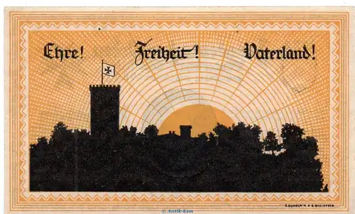 Notgeld Jungdeutscher Orden Baustein Bielefeld 101.1 , 5 Mark Schein in kfr. o.D. Westfalen Seriennotgeld