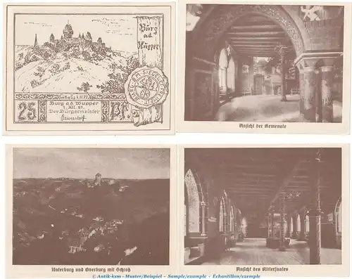 Burg , Notgeld Set 4 x 25 Pfennig Schein in kfr. M-G 209.1 Westfalen 1921 Seriennotgeld