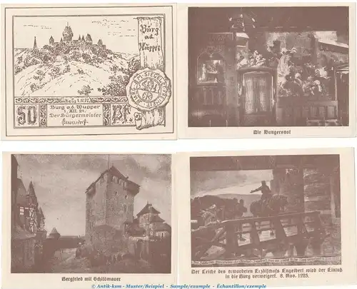 Burg , Notgeld Set 4 x 50 Pfennig Schein in kfr. M-G 209.1 Westfalen 1921 Seriennotgeld