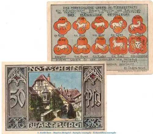 Notgeld K. Schwalbe Eisenach 319.1 , Set mit 2 Scheinen in kfr. o.D.  Thüringen Seriennotgeld
