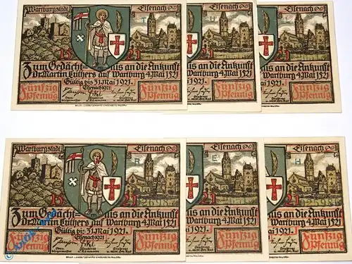 Notgeld Stadt Eisenach , 320.3 , L.U.T.H.E.R. Set mit 6 Scheinen in kfr. o.D. Thüringen Seriennotgeld