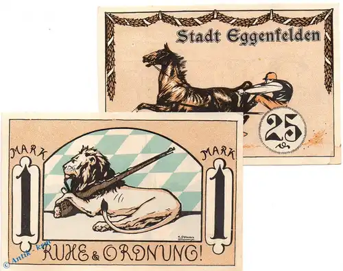 Notgeld Eggenfelden , Set mit 2 Scheinen in kfr. Mehl Grabowski 310.1 , von 1921 , Bayern Seriennotgeld