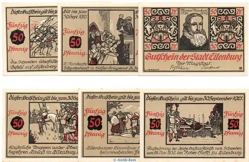 Notgeld Stadt Eilenburg 315.3 , Rinkart Set mit 6 Scheinen in kfr. o.D. Sachsen Seriennotgeld