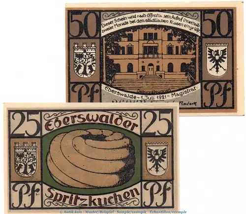 Notgeld Stadt Eberswalde 303.1 a , Set mit 2 Scheinen in kfr. von 1921 ,  Brandenburg Seriennotgeld