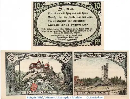 Notgeld Elgersburg , Set mit 3 Scheinen in kfr. Mehl Grabowski 328.1 , von 1921 , Thüringen Seriennotgeld