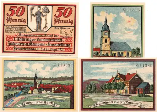 Notgeld Friedrichroda , Gewerbe Ausstellung , Set mit 4 Scheinen , Mehl Grabowski 393.2 , von 1921 , Thüringen Seriennotgeld
