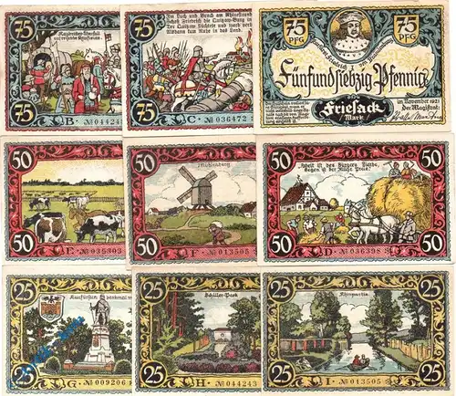 Notgeld Friesack , Set mit 9 Scheinen , Mehl Grabowski 396.1 , Brandenburg Seriennotgeld