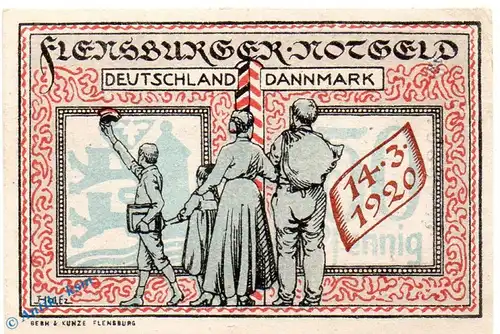 Notgeld Flensburg , mit Aufruck Rs , 50 Pfennig Schein in kfr. Mehl Grabowski 369.2 , von 1920 , Schleswig Holstein Seriennotgeld