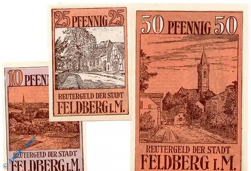 Notgeld Feldberg , Reutergeld , Set mit 3 Scheinen , Mehl Grabowski 361.1 , Mecklenburg Vorpommern Serien Notgeld
