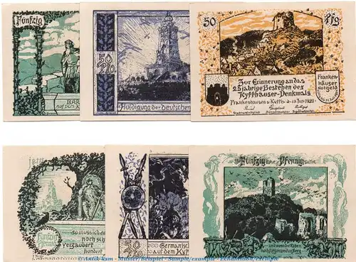 Notgeld Stadt Frankenhausen a. Kyf. 373.1.a  , Set mit 6 Scheinen in kfr. von 1921 , Thüringen  Seriennotgeld