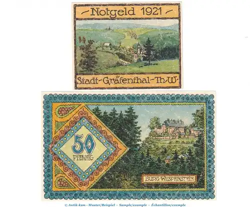 Notgeld Stadt Gräfenthal 463.1 , Set mit 2 Scheinen in kfr. von 1921 , Thüringen Seriennotgeld