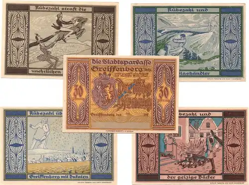 Notgeld Greiffenberg , Set mit 5 Scheinen , Mehl Grabowski 470.3 , Schlesien Serien Notgeld