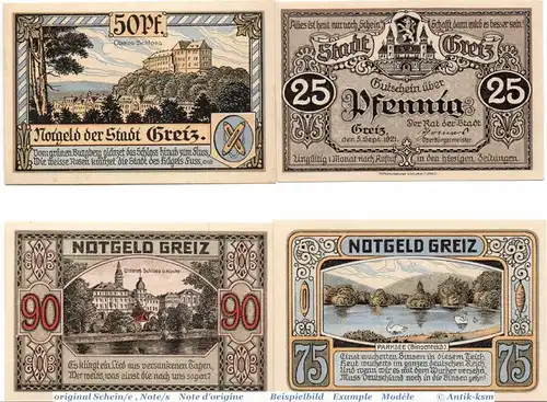 Notgeld Greiz , Set mit 4 Scheinen in kfr. Mehl Grabowski 471.1 , von 1921 , Thüringen Seriennotgeld