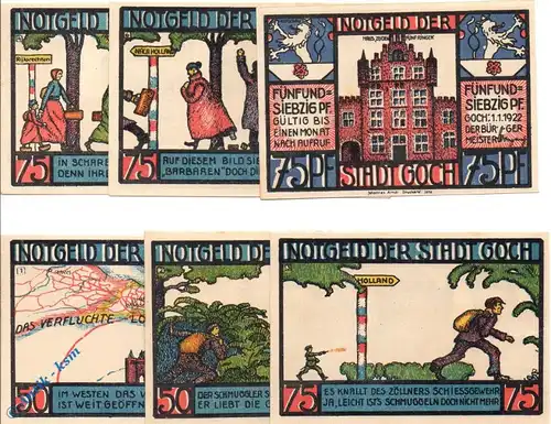 Notgeld Goch , Set mit 6 Scheinen kfr. Mehl Grabowski 445.3 , von 1922 , Westfalen  Seriennotgeld