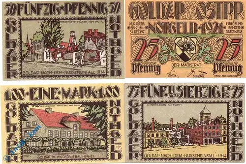 Notgeld Goldap , Set mit 4 Scheinen , Mehl Grabowski 451.1 , Ostpreussen Serien Notgeld