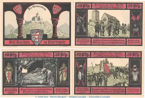 Notgeld Stadt Gotha 457.1-2 , Wachsenburg Set mit 4 Scheinen in kfr. o.D. Thüringen Seriennotgeld