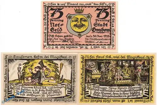 Notgeld Grabow , Set mit 3 Scheinen in kfr. Mehl Grabowski 460.2 , von 1921 , Mecklenburg Vorpommern Seriennotgeld