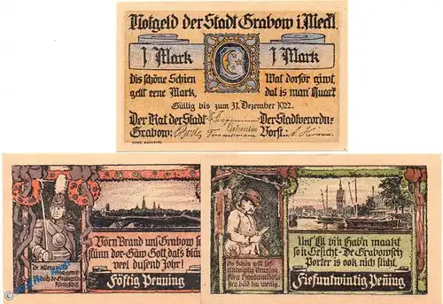Grabow , Notgeld Set mit 3 Scheinen in kfr. M-G 460.3 , Mecklenburg 1921 Seriennotgeld